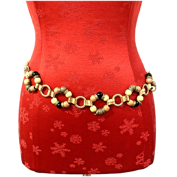 Gold Chain Belt Natural Stone Beads Beaded Adjustable Boho Hippie Chic Festival - Picture 3 of 8